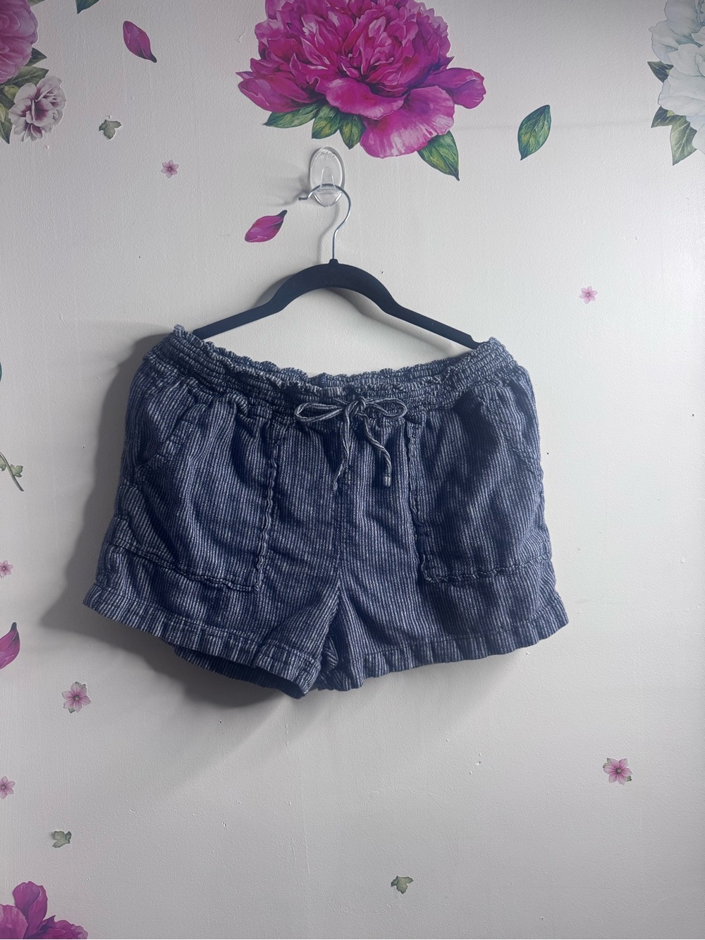 Time and Tru Blue Striped High-Waist Drawstring Shorts
